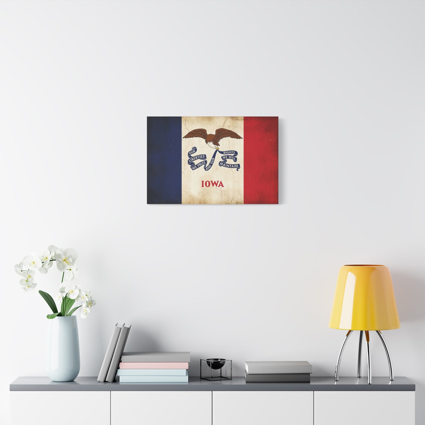 Iowa State Flag Canvas Wall Art - "Our Liberties We Prize And Our Rights We Will Maintain" Eagle Print - Vintage Patriotic Decor - Living Room Wall Decor, Office Art - Bedroom Home Decoration