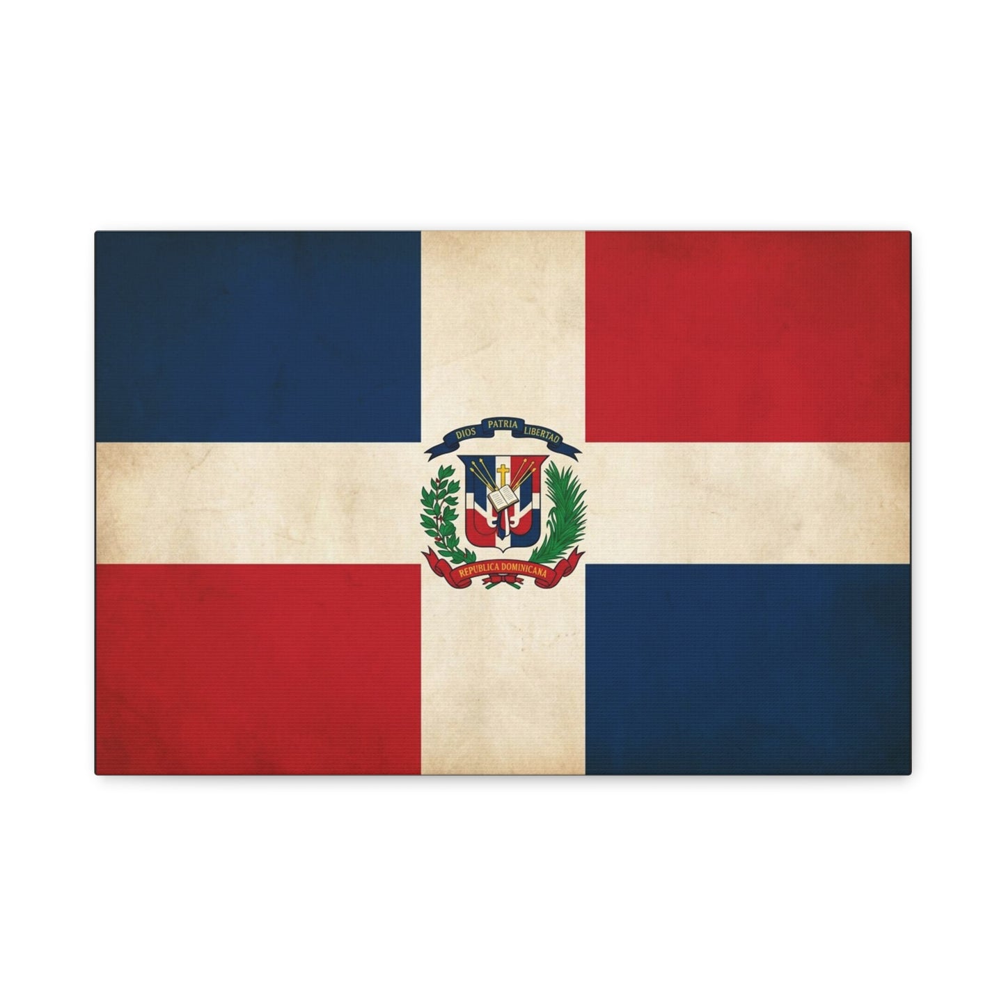 Dominican Republic Flag Canvas Wall Art - Dios Patria Libertad, Republica Dominicana - Vintage Patriotic Print - Heritage Decor For Living Room, Office, Dorm Wall Display - Bedroom Home Decoration