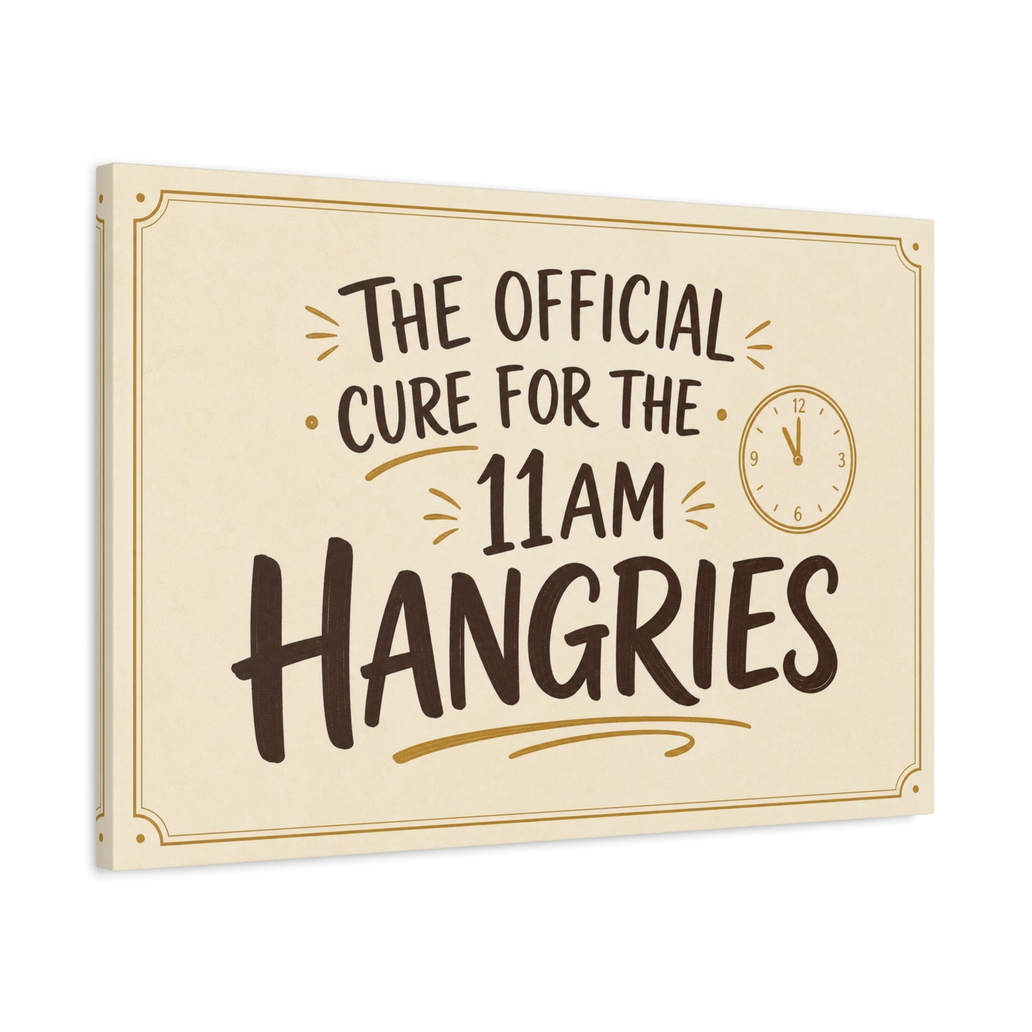 "The Official Cure For The 11 Am Hangries" Funny Typography Canvas Wall Art - Beige Black Quote Print, Modern Office Decor, Kitchen Wall Hanging - Bedroom Home Decoration - Bedroom Home Decoration