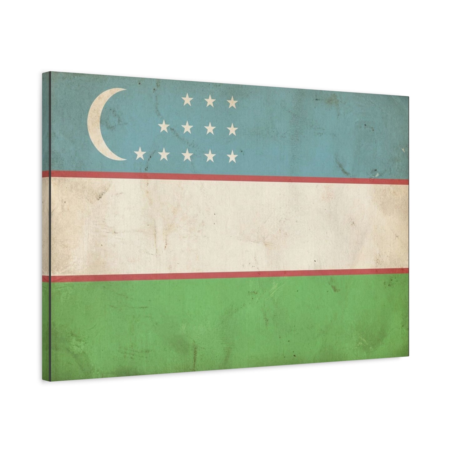 Uzbekistan Flag Canvas Wall Art - Vintage Uzbek Flag Print, Distressed Patriotic Decor - Cotton Canvas Look - Traditional Style - Living Room Wall Decor - Bedroom Home Decoration - Ready to Hang