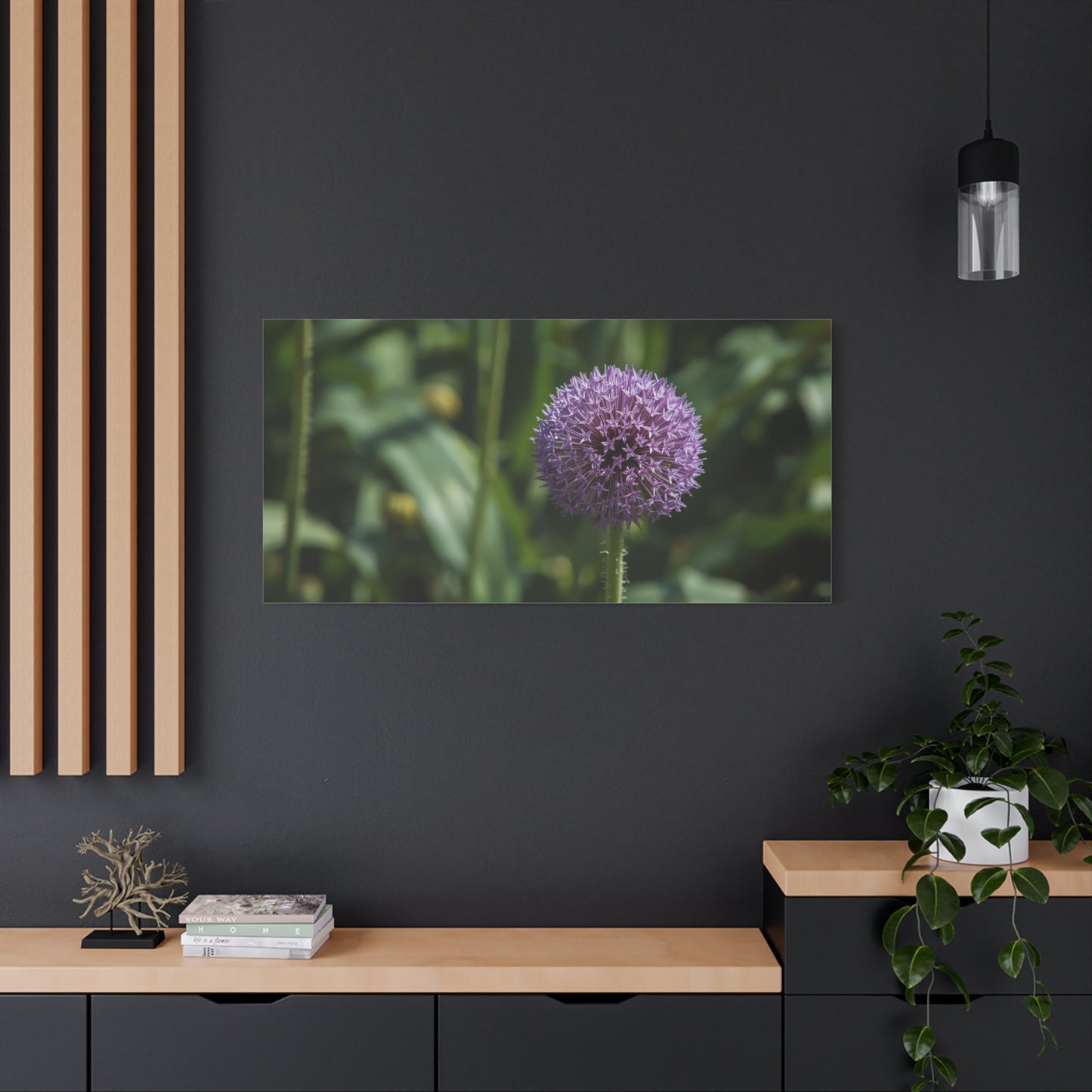 Purple Allium Flower Canvas Wall Art - Botanical Art Print, Soft Focus Garden Bloom - Matte Cotton Art Print - Contemporary Floral Style - Bedroom Wall Decor, Spa Wall Accent - Ready to Hang