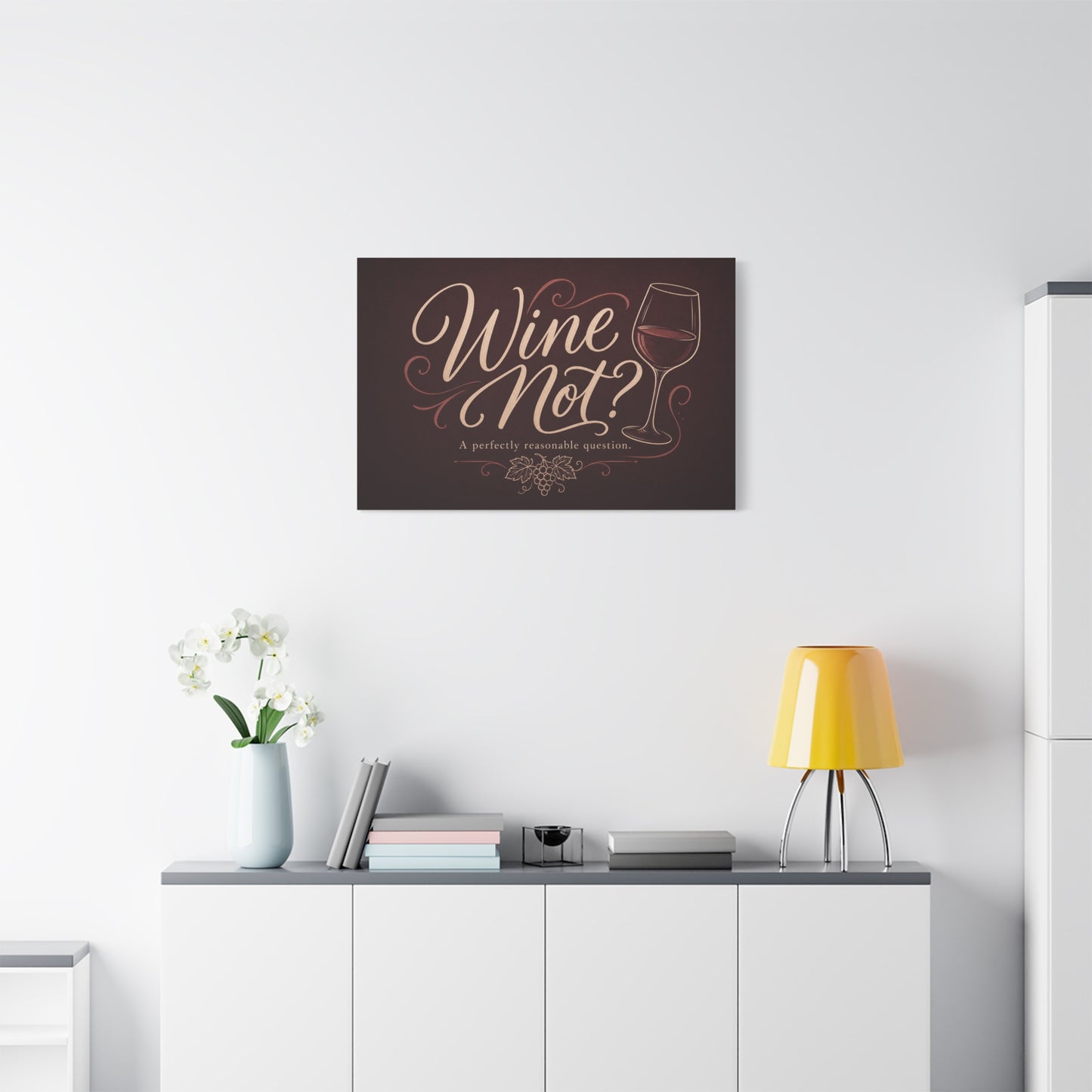 "Wine Not?" Canvas Wall Art - Funny Wine Quote Print, Rustic Typography Decor - Matte Cotton Canvas Wall Hanging - Bar Cart Decoration - Ready to Hang - Cocktail Lounge Decor - Speakeasy Style Sign