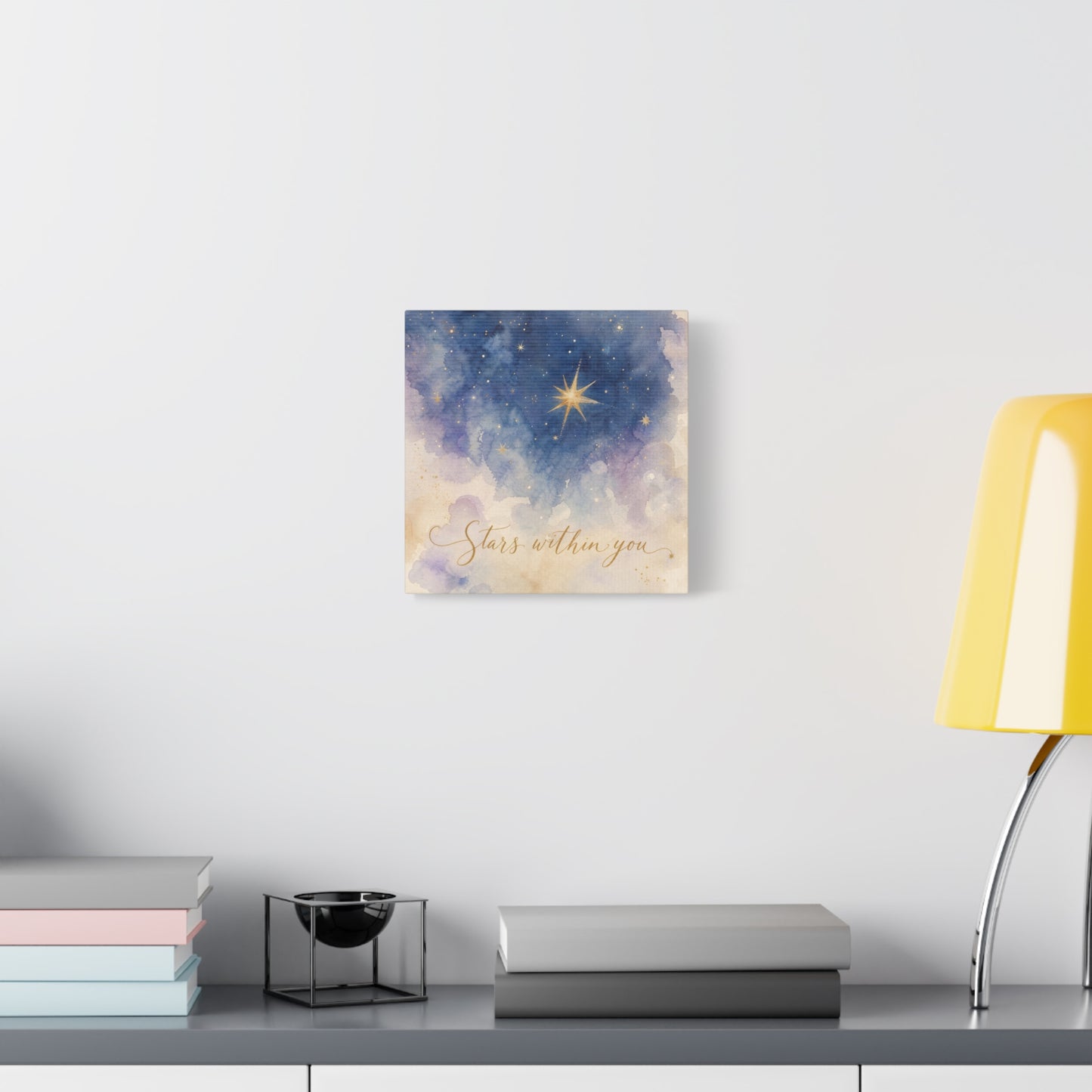 "Stars Within You" Celestial Canvas Wall Art - Watercolor Night Sky Quote Print - Gold Star Galaxy Decor - Inspirational Bedroom Wall Decor, Nursery Home Decoration, Bohemian Office Art