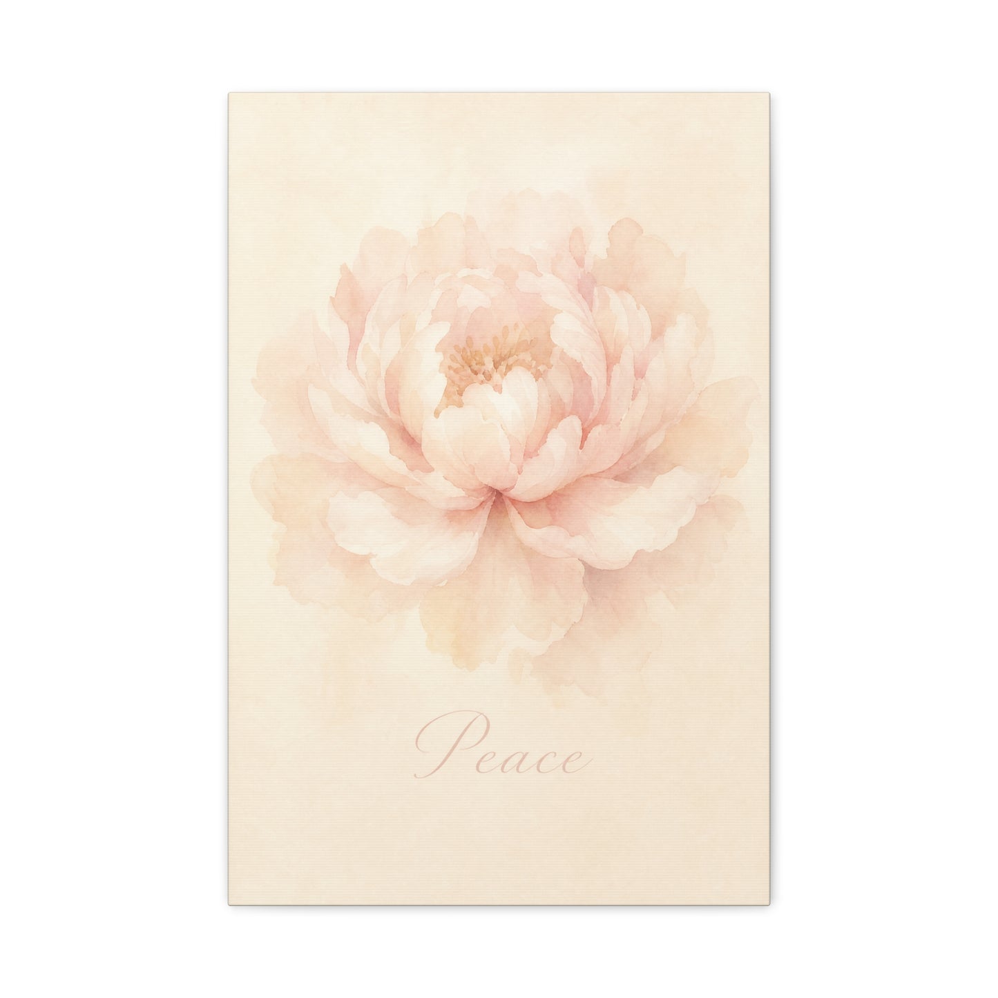 "Peace" Peony Canvas Wall Art - Blush Floral Watercolor Print, Minimalist Bedroom Home Decoration, Soft Botanical Wall Decor, Nursery Accent - Bedroom Home Decoration - Modern Farmhouse Style