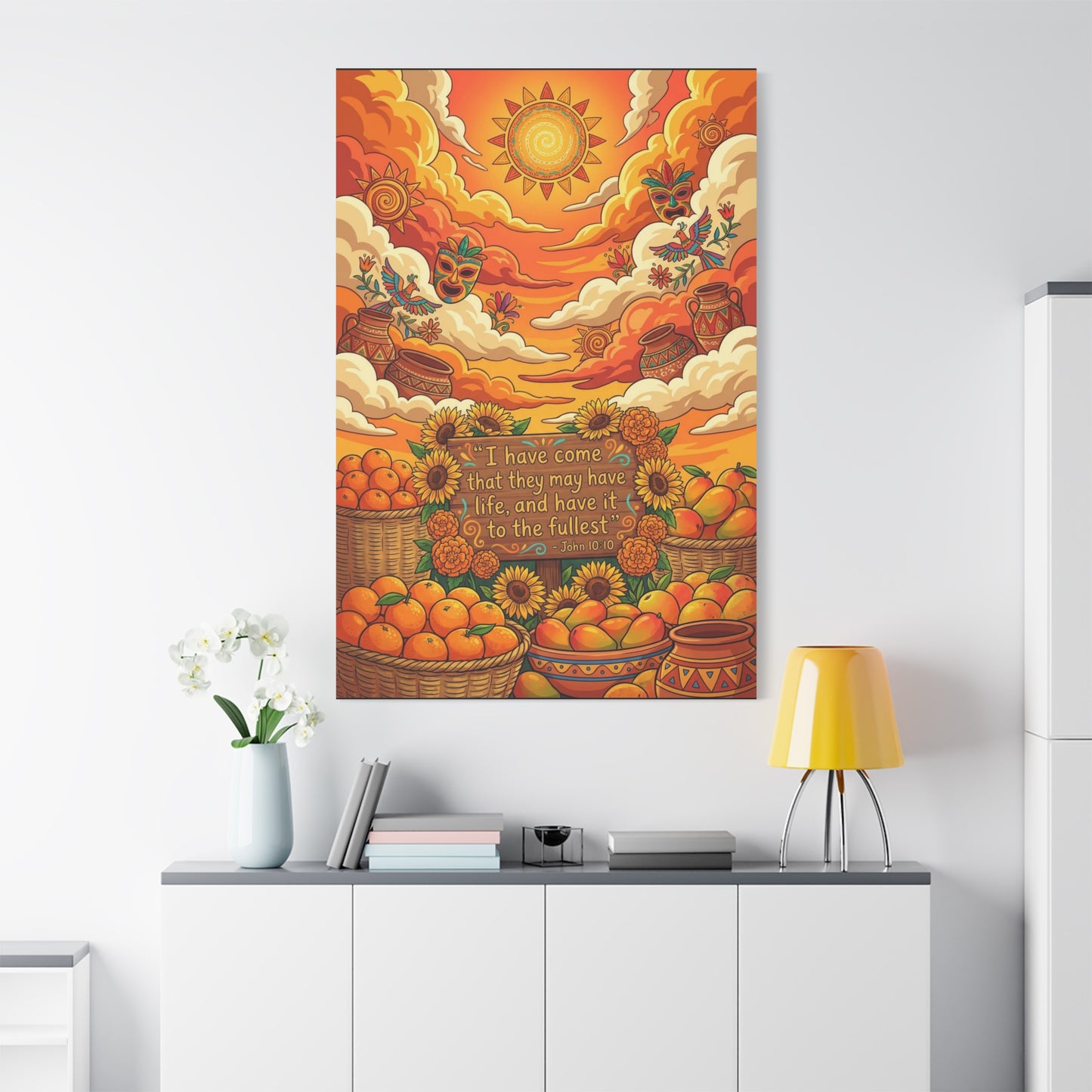 "I Have Come That They May Have Life, And Have It To The Fullest" Canvas Wall Art - John 10:10 Scripture Print, Sunflower Citrus Harvest Decor - Ready to Hang - Living Room Wall Decor - HP Latex Print