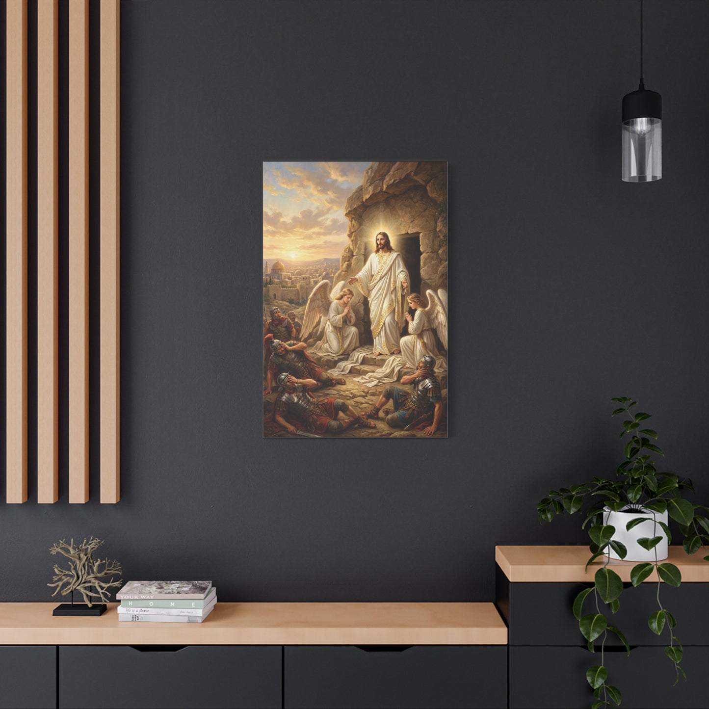 Jesus Christ Resurrection Canvas Wall Art - Empty Tomb, Angels, Roman Soldiers - Traditional Religious Print, Golden Dawn Scene - Living Room Wall Decor, Bedroom Home Decoration - Ready to Hang
