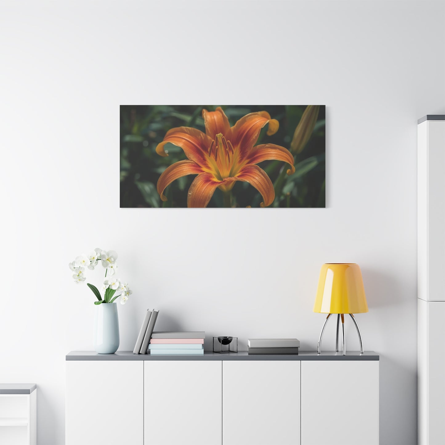 Orange Daylily Canvas Wall Art - Floral Close Up Art Print, Botanical Canvas Print - Matte Cotton Wall Decor - Contemporary Style, Bedroom Home Decoration, Office Art Accent - Modern Farmhouse Style