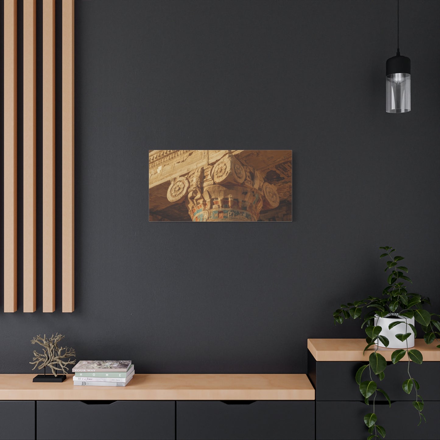 Ancient Egyptian Temple Column Canvas Wall Art - Architectural Art Print, Sandstone Carved Capital, Warm Desert Tones, Traditional Style - Living Room Wall Decor - Bedroom Home Decoration