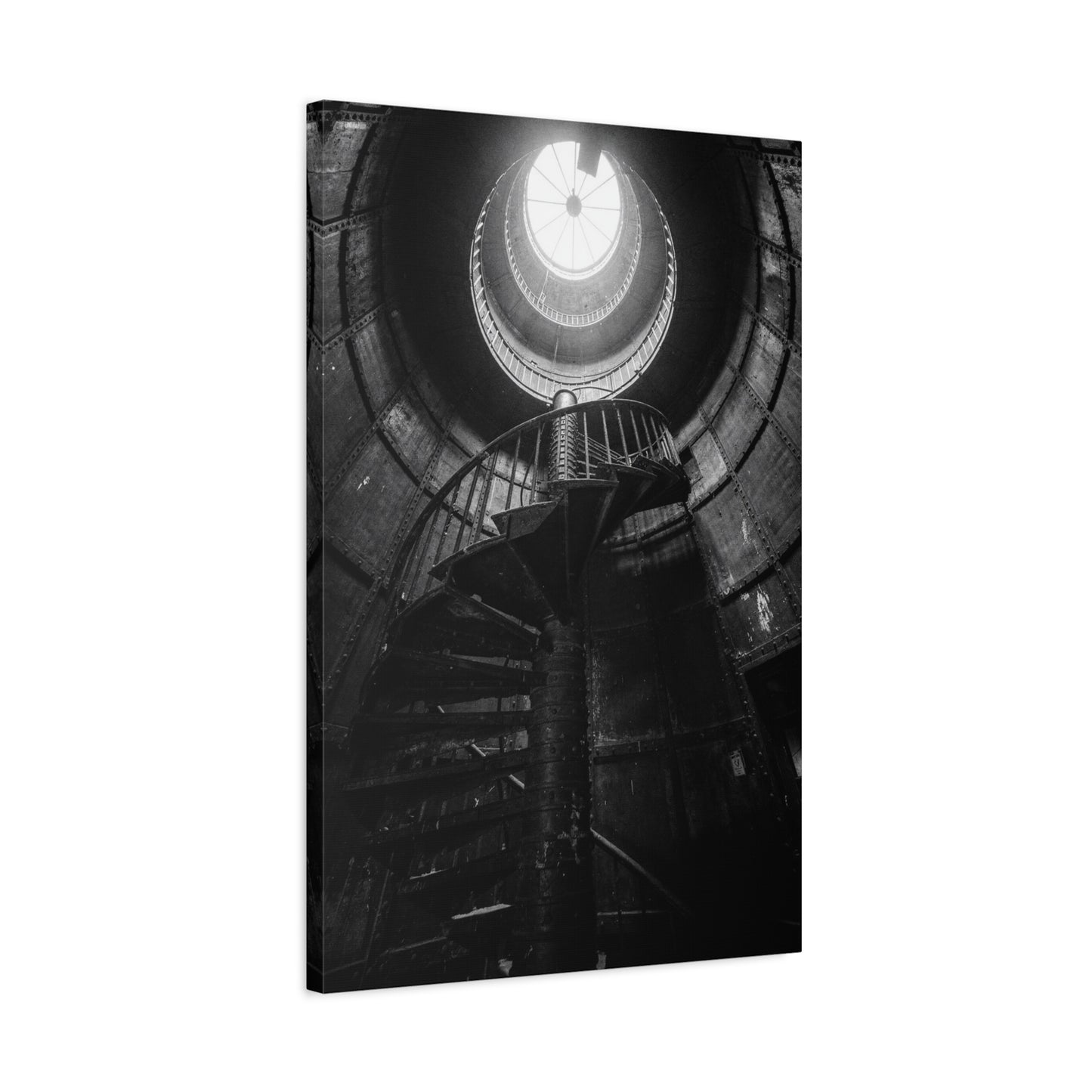 Black And White Spiral Staircase Canvas Wall Art - Architectural Art Print, Industrial Contemporary Style, Moody Home Decor, Home Office Wall Art, Living Room Accent - Modern Farmhouse Style