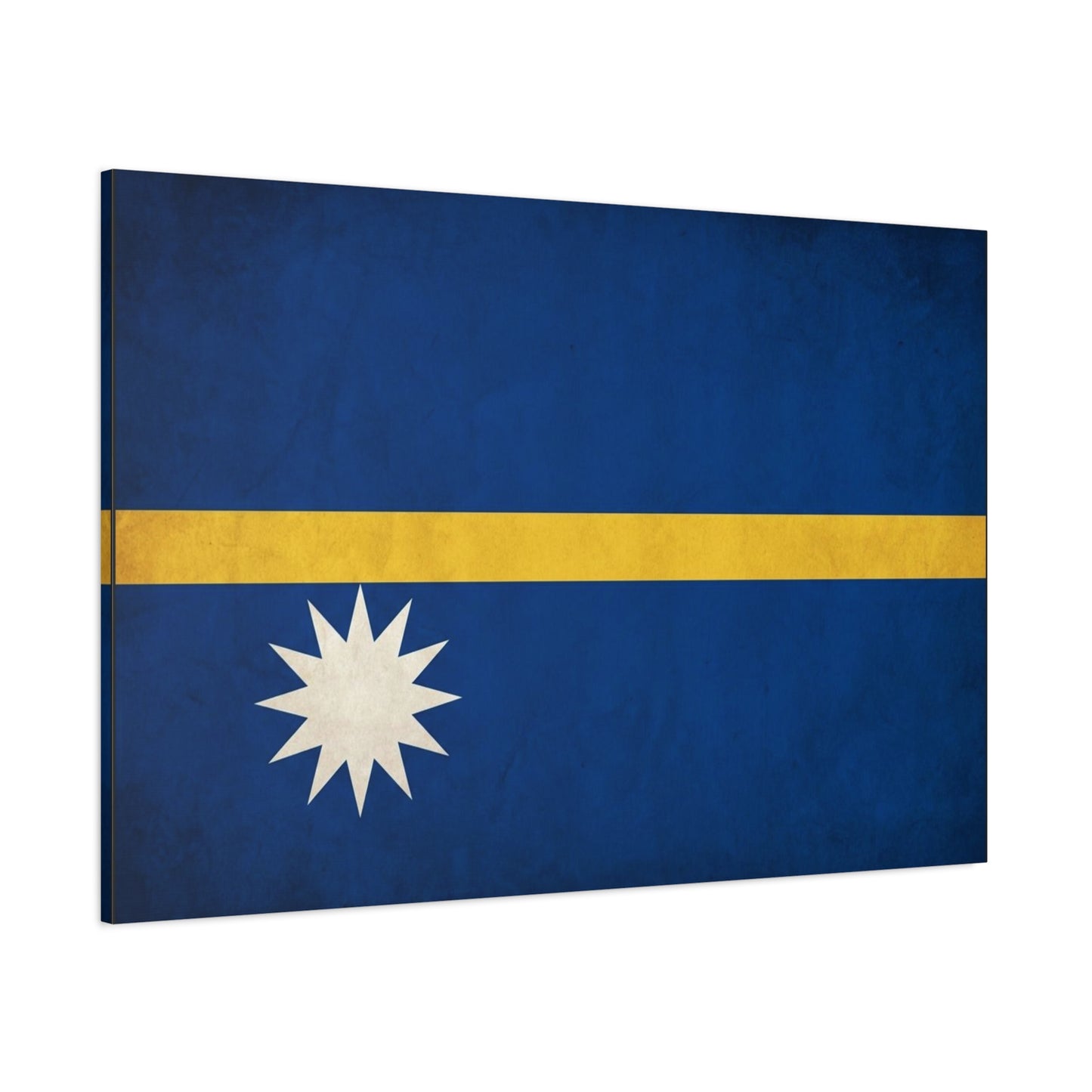 Nauru Flag Canvas Wall Art - Blue Field, Gold Stripe, White Star - Vintage National Pride Print - Coastal Style Living Room Decor, Bedroom Home Decoration - Living Room Wall Decor - Ready to Hang