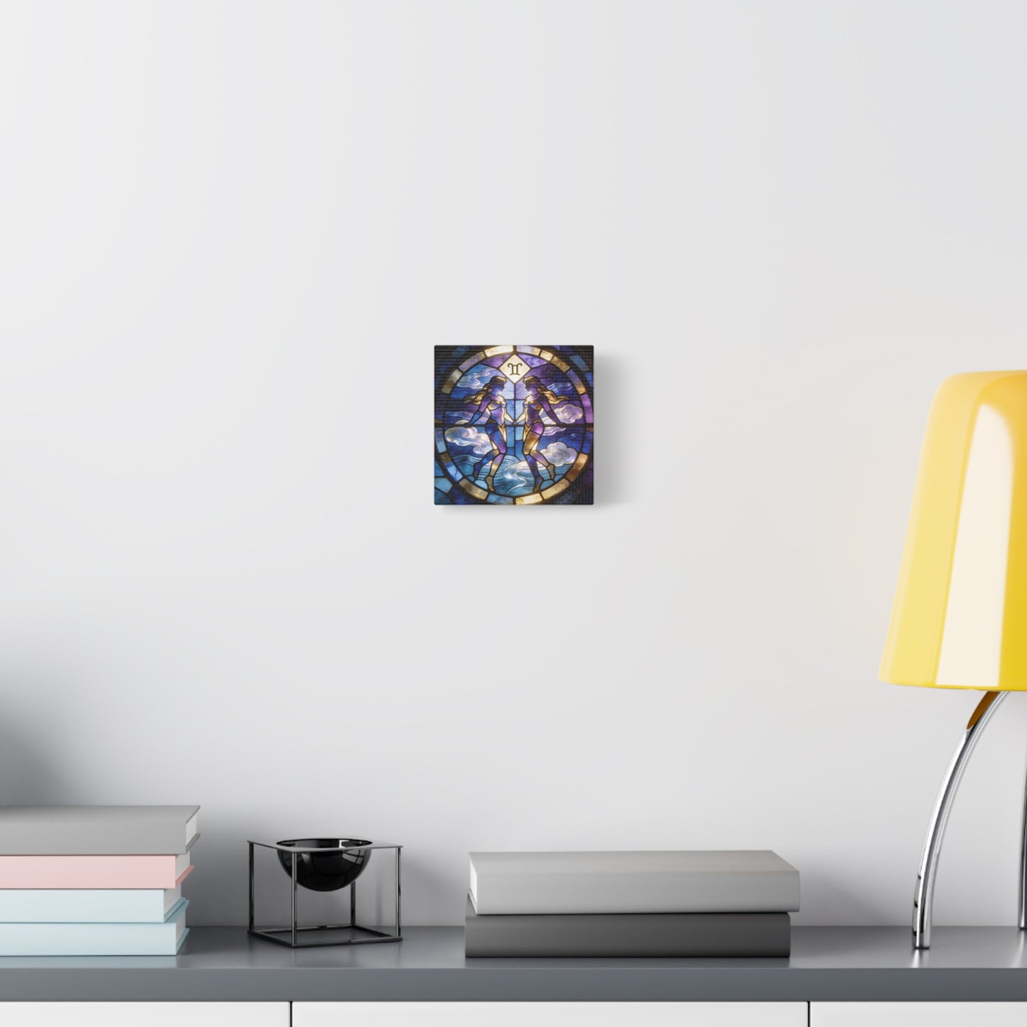 Gemini Zodiac Canvas Wall Art - Stained Glass Twin Women Celestial Print, Blue Purple Gold Astrology Decor - Modern Mystical Artwork - Bedroom Home Decoration Office Wall Art - Bedroom Home Decoration