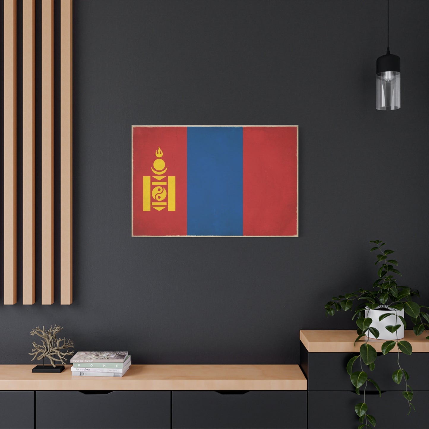 Mongolia Flag Canvas Wall Art - Vintage Mongolian Banner Print, Red Blue Soyombo Design - Patriotic Traditional Style - Living Room Wall Decor, Office Art - Bedroom Home Decoration - Ready to Hang