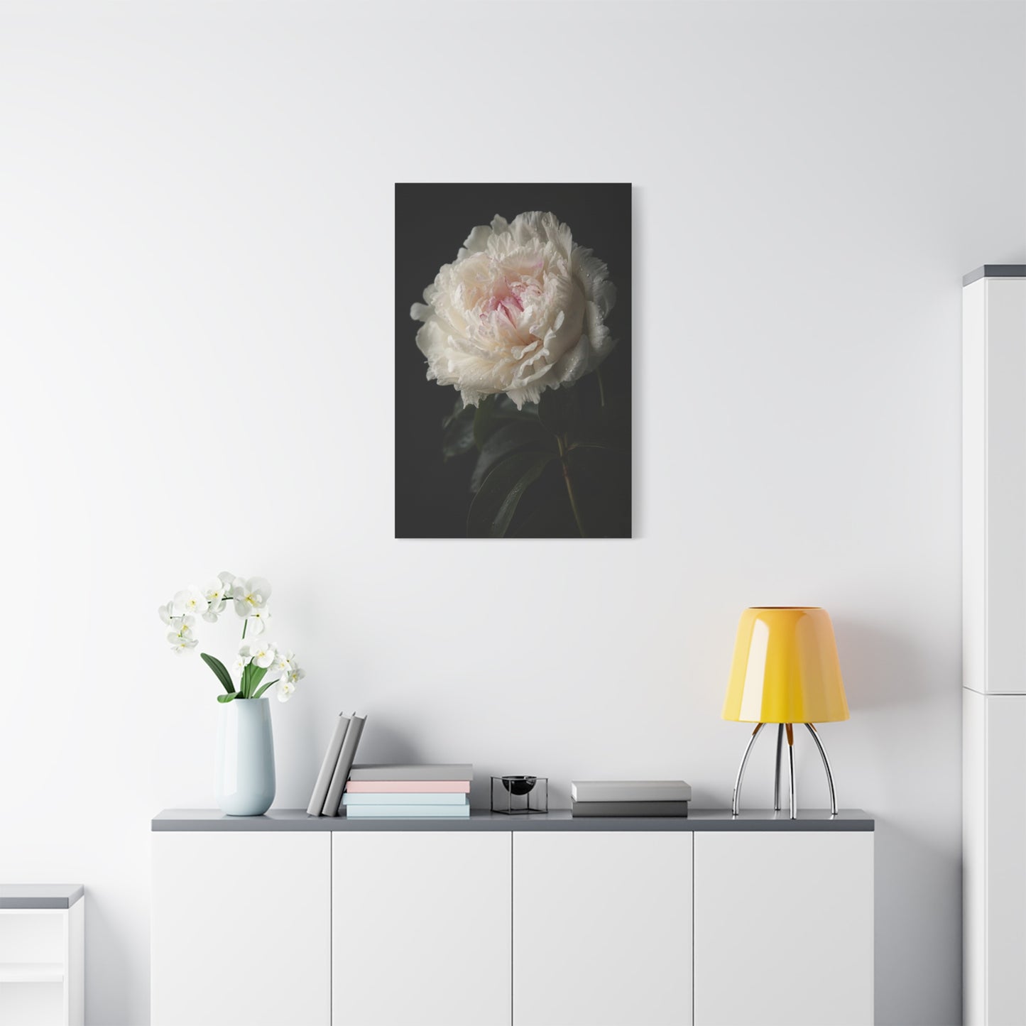 White Peony Canvas Wall Art - Floral Art Print, Soft Blush Petals On Black - Moody Botanical Decor, Matte Canvas Print - Bedroom Wall Decor, Living Room Accent, Bathroom Styling
