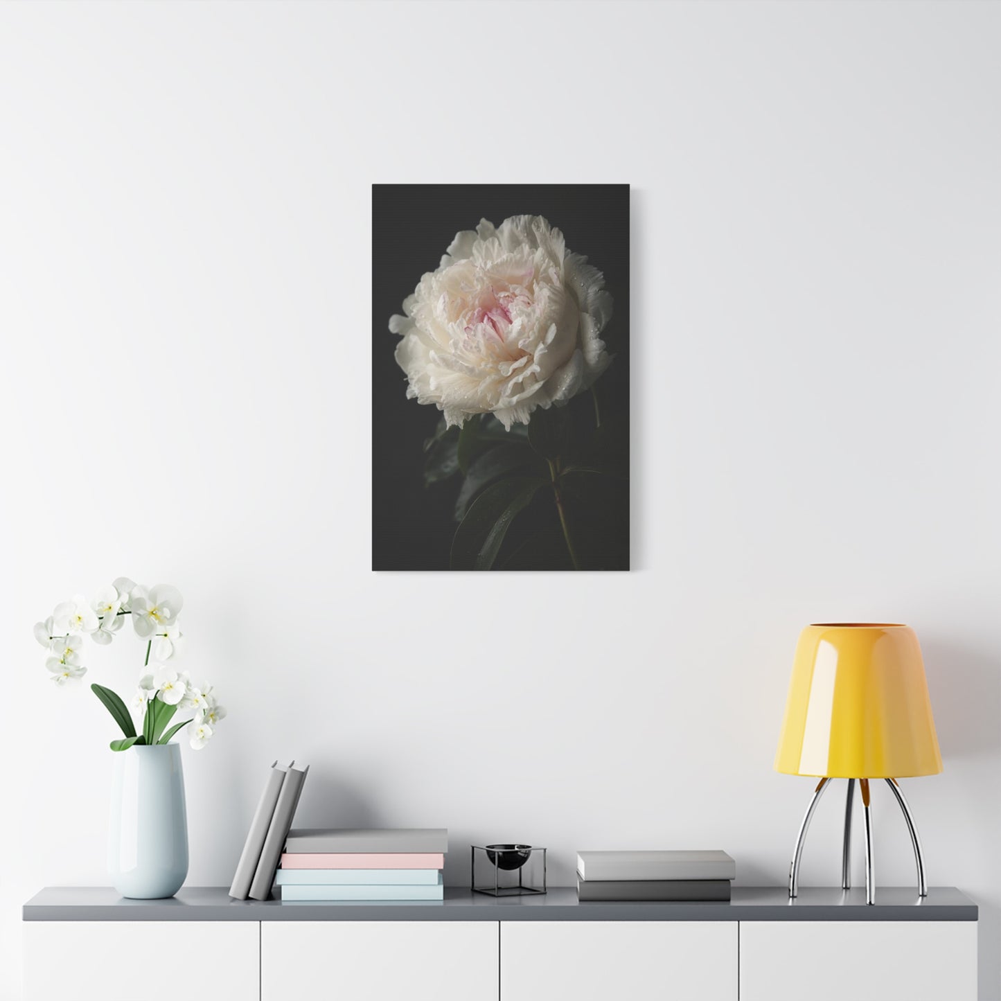 White Peony Canvas Wall Art - Floral Art Print, Soft Blush Petals On Black - Moody Botanical Decor, Matte Canvas Print - Bedroom Wall Decor, Living Room Accent, Bathroom Styling