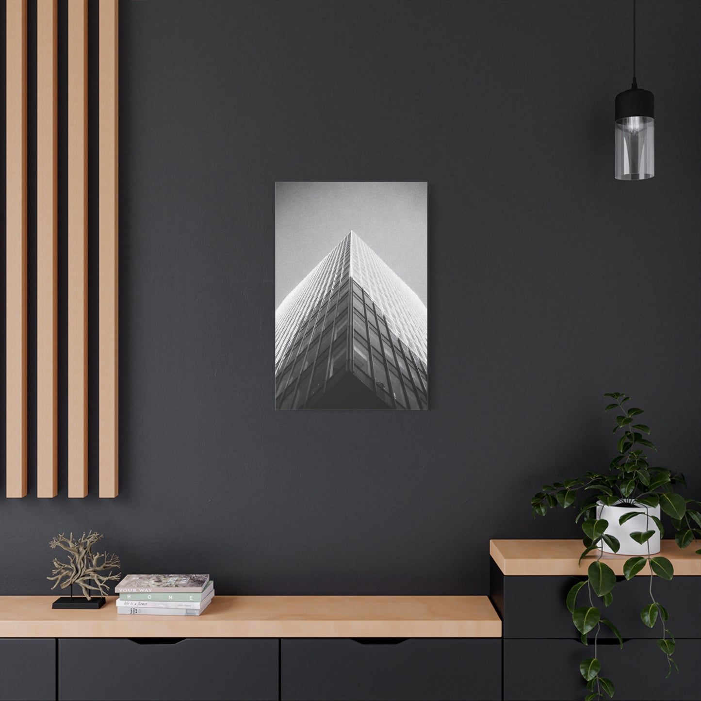 Black And White Skyscraper Canvas Wall Art - Modern Architectural Art Print, Minimalist Cityscape Decor, Contemporary Office Wall Art, Lobby Accent, Living Room Decoration - Ready to Hang