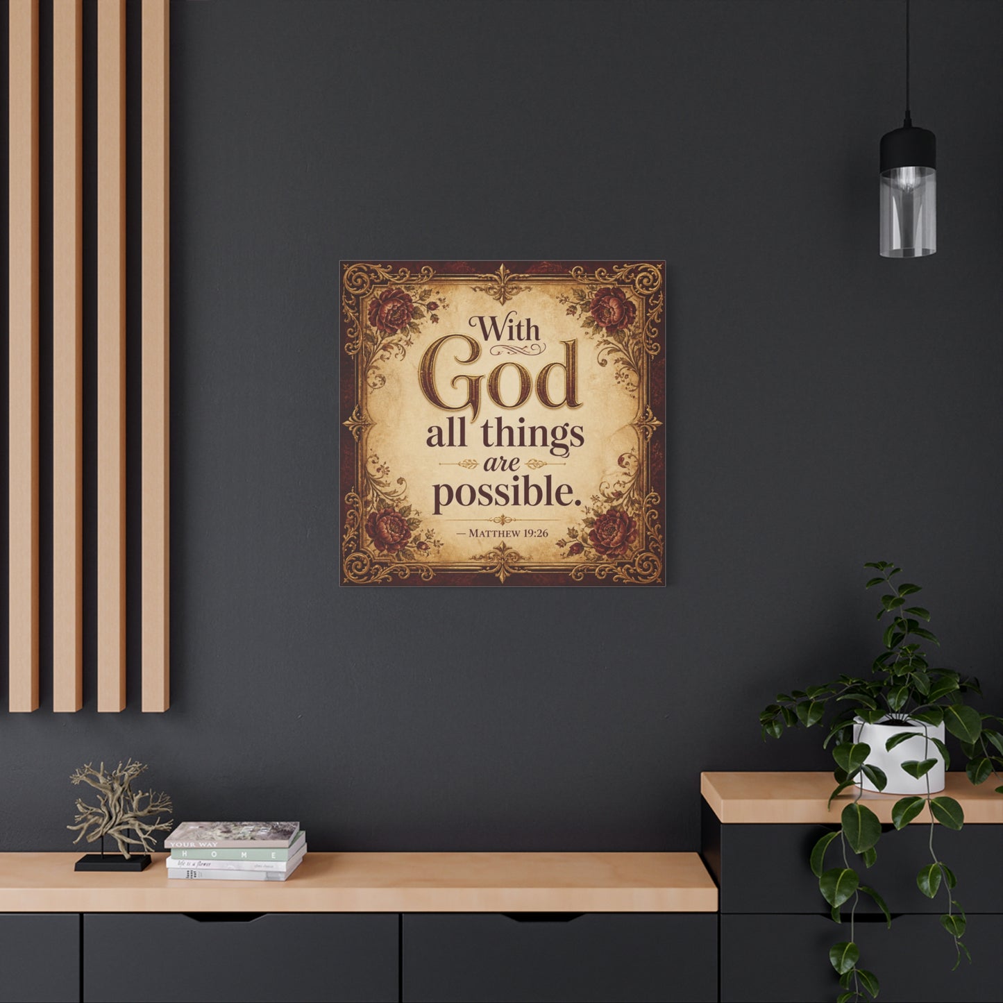 "With God All Things Are Possible. - Matthew 19:26" Christian Canvas Wall Art - Vintage Floral Scripture Print, Traditional Inspirational Decor, Living Room Bedroom Wall Hanging - Ready to Hang