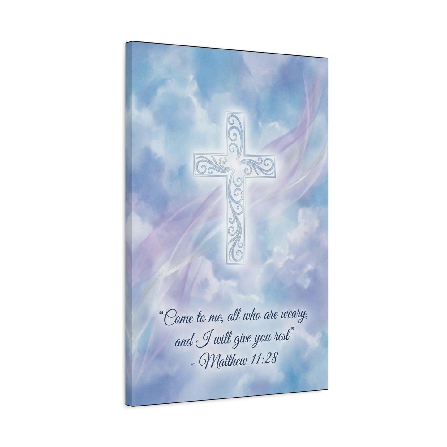 "Come To Me, All Who Are Weary, And I Will Give You Rest" Cross Canvas Wall Art - Matthew 11:28 Scripture Decor, Traditional Christian Wall Hanging, Serene Bedroom Living Room Accent - Ready to Hang