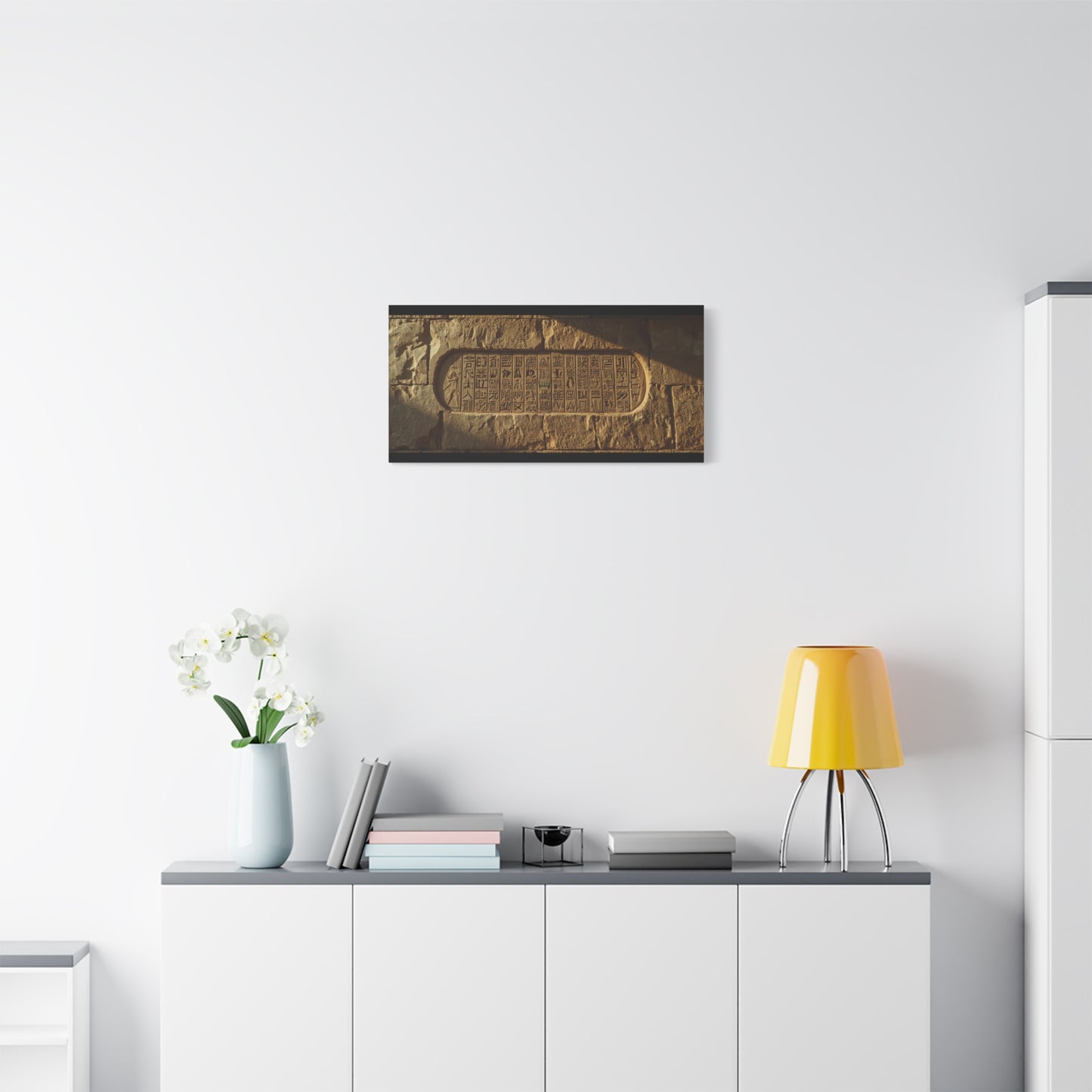 Ancient Egyptian Hieroglyphs Canvas Wall Art - Stone Temple Relief, Historical Art Print - Matte Cotton Decor - Traditional Archaeology Style - Office Wall Art, Study Room Accent