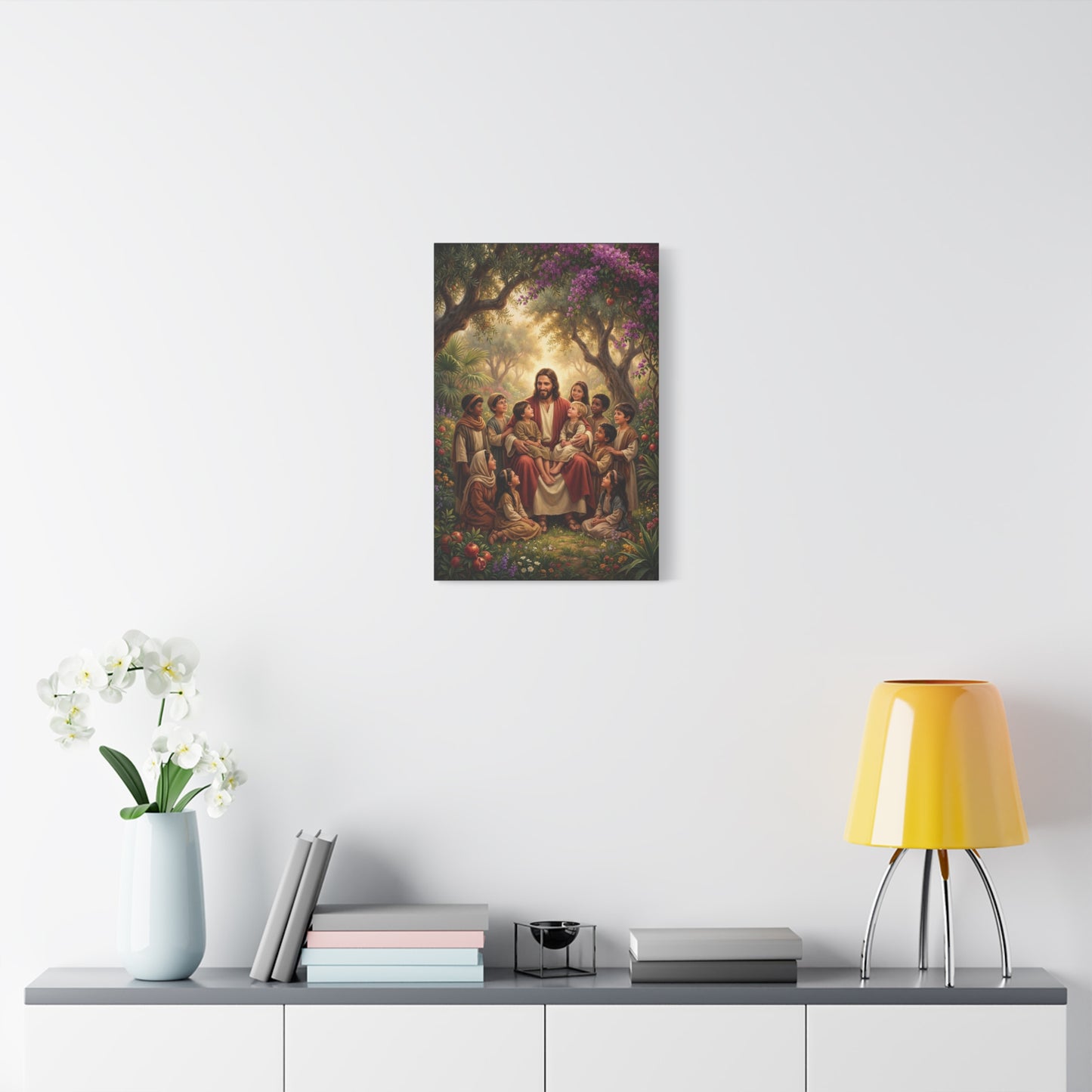 Jesus Christ With Children Canvas Wall Art - Garden Blessing Religious Print, Traditional Matte Canvas, Living Room Wall Decor, Bedroom Home Decoration - Ready to Hang - Bedroom Home Decoration