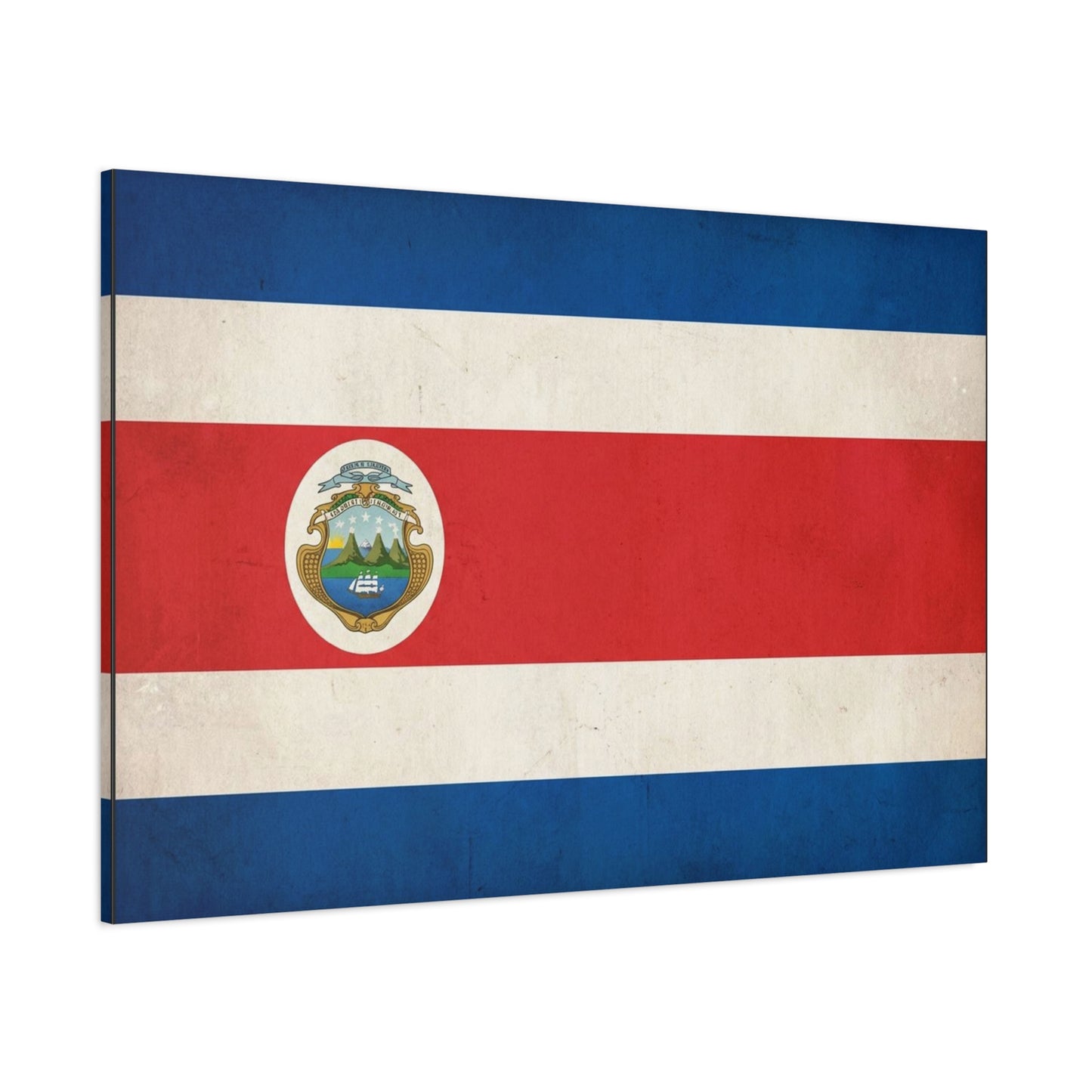 Costa Rica Flag Canvas Wall Art - Vintage National Banner With Coat Of Arms - Patriotic Red White Blue Print - Cultural Heritage Decor For Living Room, Office, Dorm Wall Display - Ready to Hang