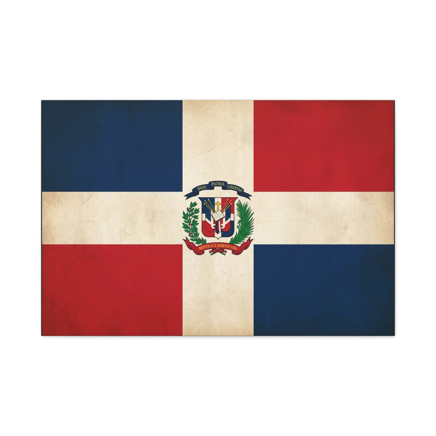 Dominican Republic Flag Canvas Wall Art - Dios Patria Libertad, Republica Dominicana - Vintage Patriotic Print - Heritage Decor For Living Room, Office, Dorm Wall Display - Bedroom Home Decoration