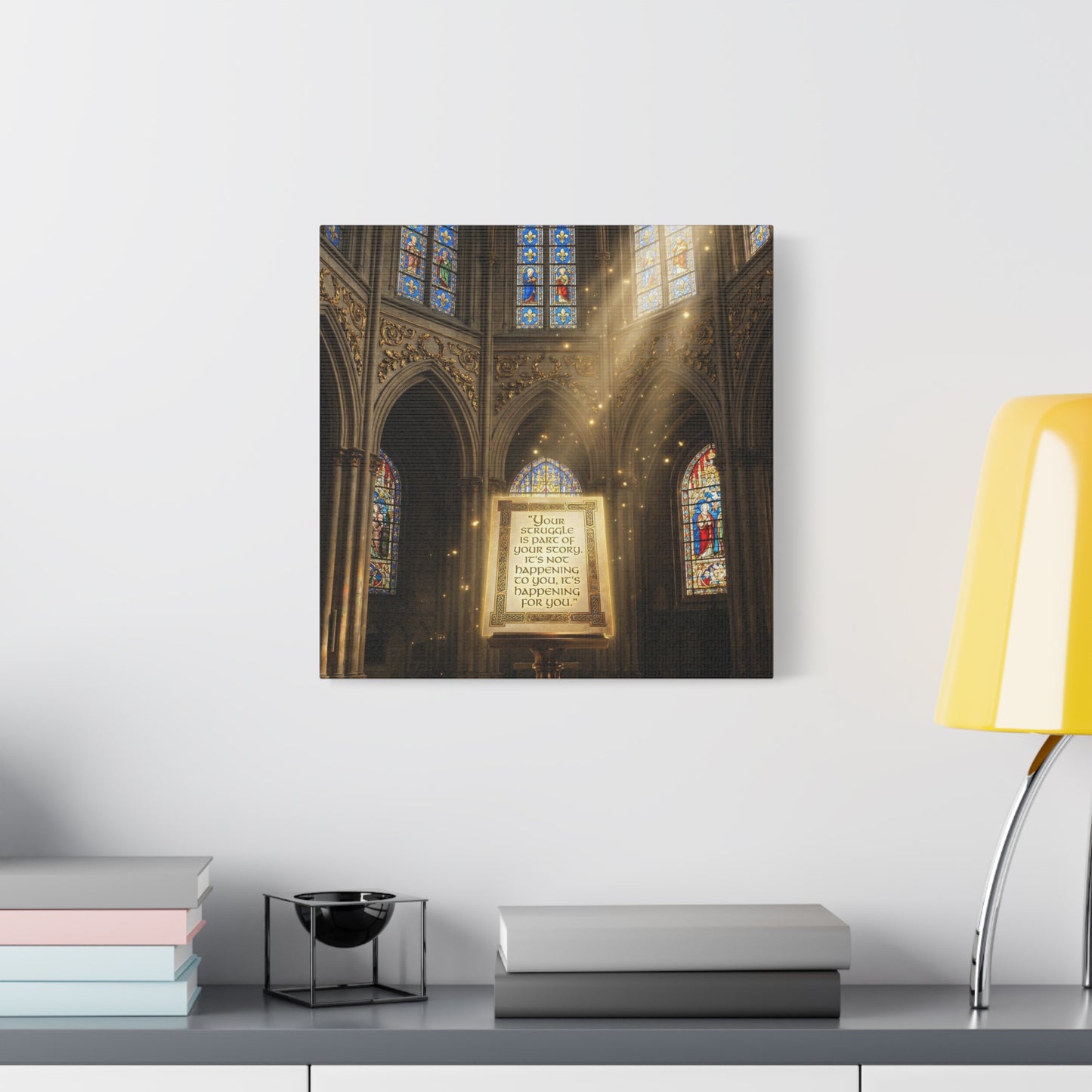 "Your Struggle Is Part Of Your Story" Canvas Wall Art - Gothic Cathedral Stained Glass Inspirational Quote Print - Matte Cotton Decor - Living Room Bedroom Office Christian Home Decoration