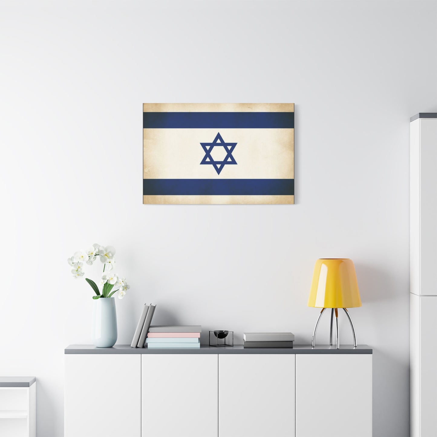 Israel Flag Canvas Wall Art - Vintage Blue And White Star Of David Decor - Matte Minimalist Jewish Home Decoration - Living Room Wall Decor, Bedroom Accent - Bedroom Home Decoration - Ready to Hang