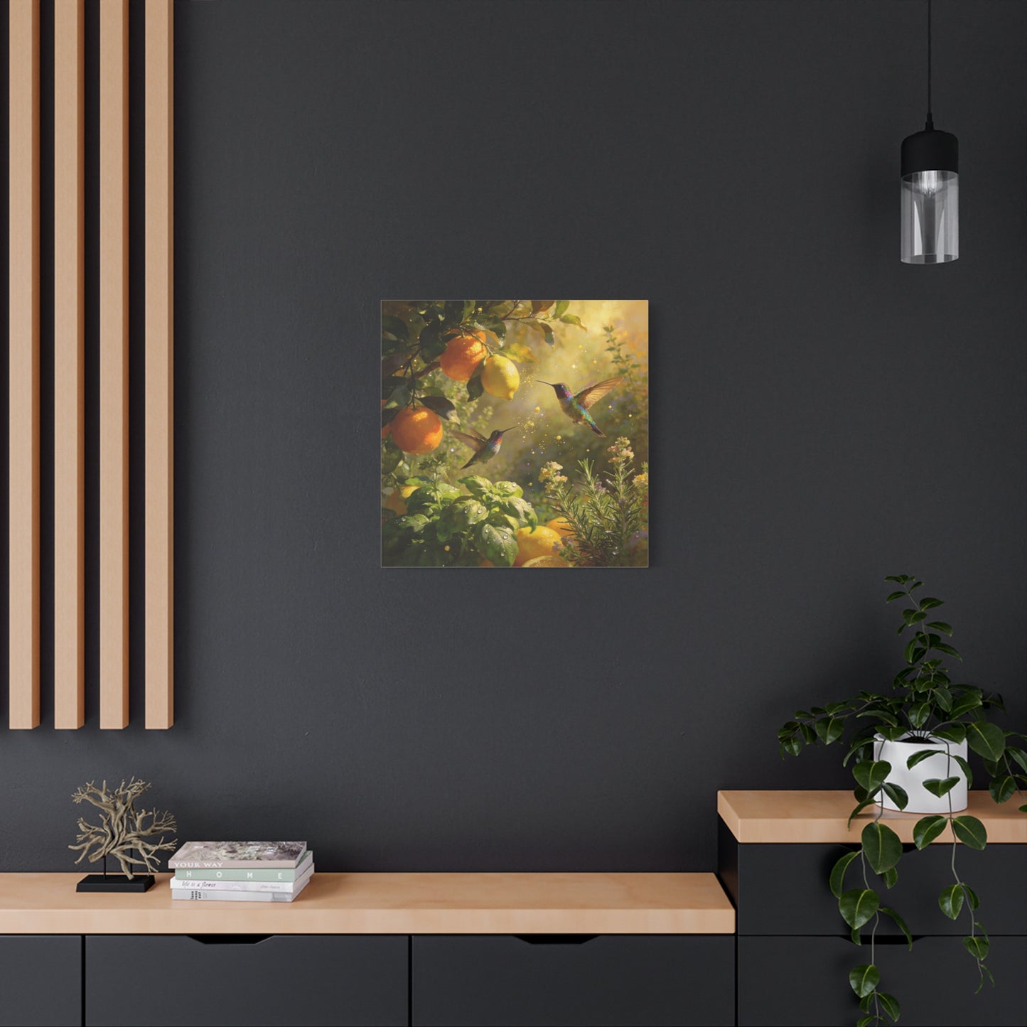 Hummingbird Citrus Canvas Wall Art - Lemon Orange Botanical Garden Print - Golden Light, Nature Home Decor, Living Room Wall Decor, Bedroom Home Decoration, Matte Finish Canvas - Cozy Reading Nook Art