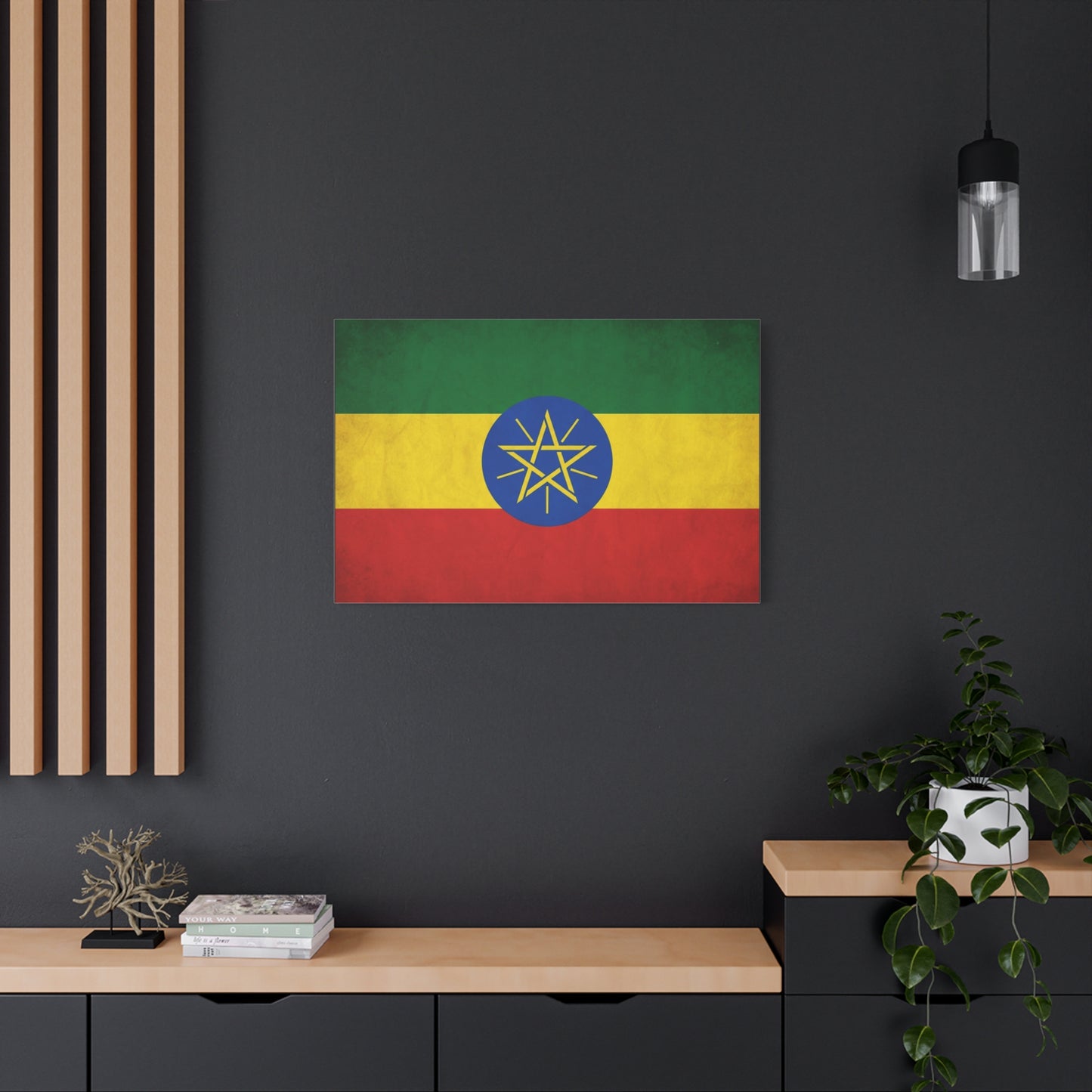 Ethiopian Flag Canvas Wall Art - Ethiopia Pride Decor, Vintage National Banner Print - Matte Cotton Artwork - Cultural Heritage Style For Living Room, Office, Dorm Display - Living Room Wall Decor