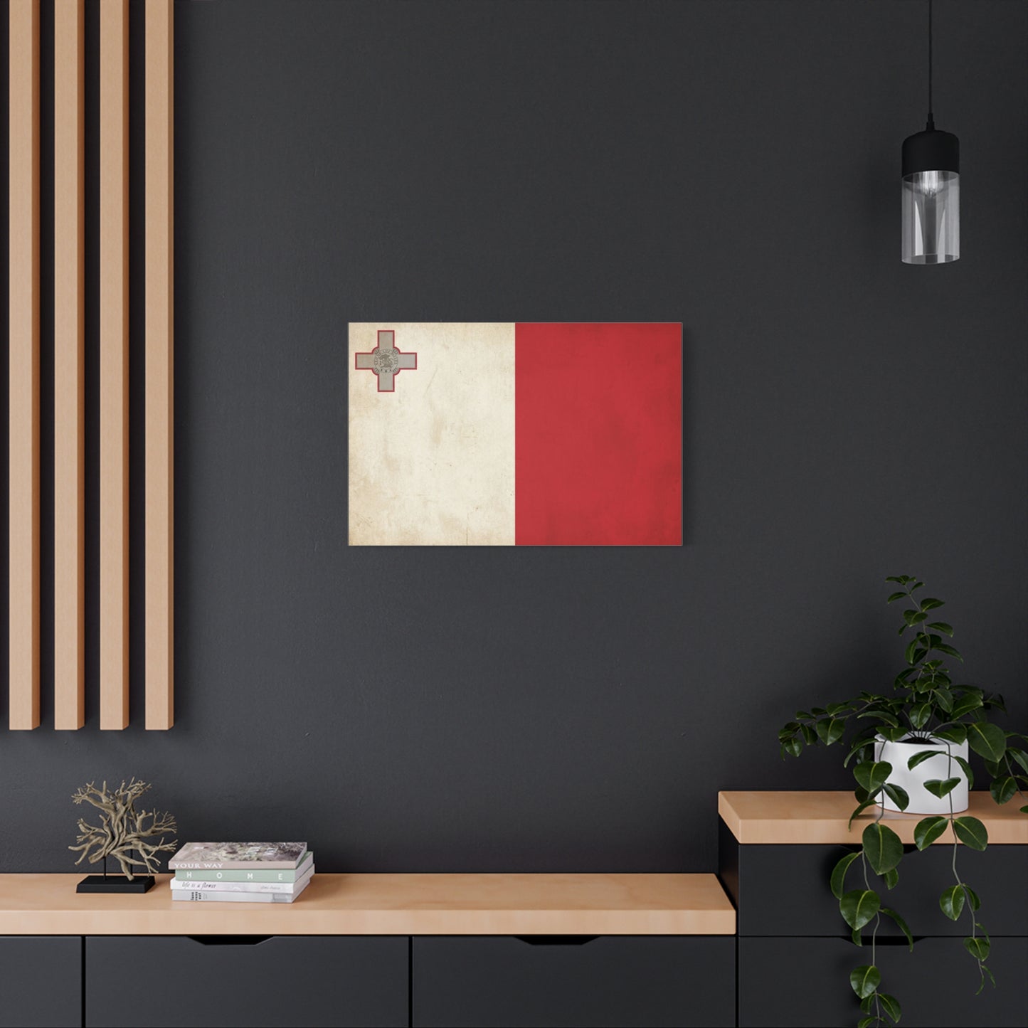 Malta Flag Canvas Wall Art - Vintage Maltese Cross National Banner Print - Red And White Patriotic Decor, Matte Finish Canvas, Living Room Wall Decor, Office Art Accent - Bedroom Home Decoration