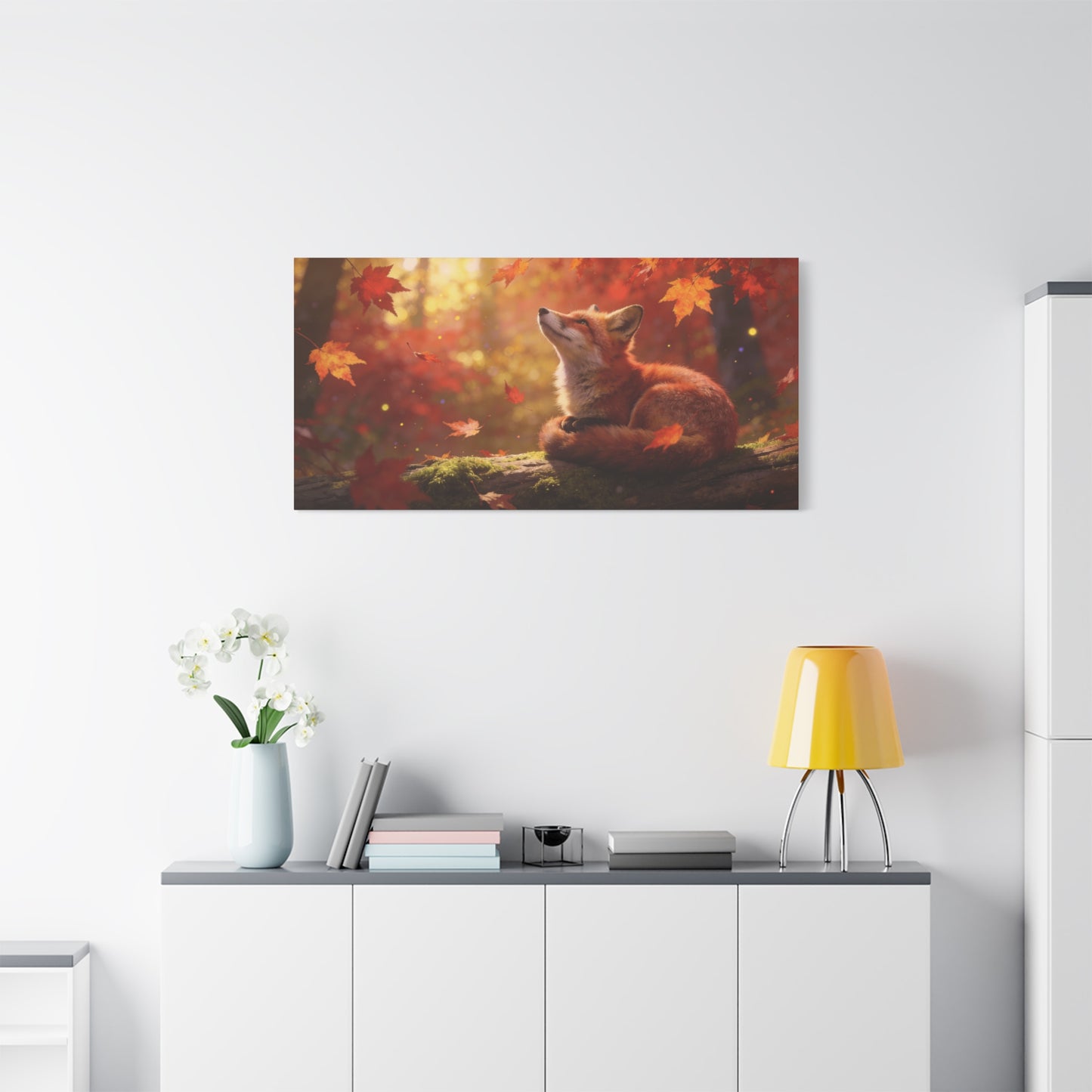 Red Fox Canvas Wall Art - Autumn Forest Wildlife Animal Print, Warm Golden Light, Gallery Wrapped Stretched Canvas - Rustic Woodland Style, Living Room Wall Decor Bedroom Decoration - Ready to Hang